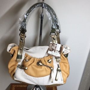 NWT B. Makowski Gold Cream Mustard Green Satchel Shoulder bag
